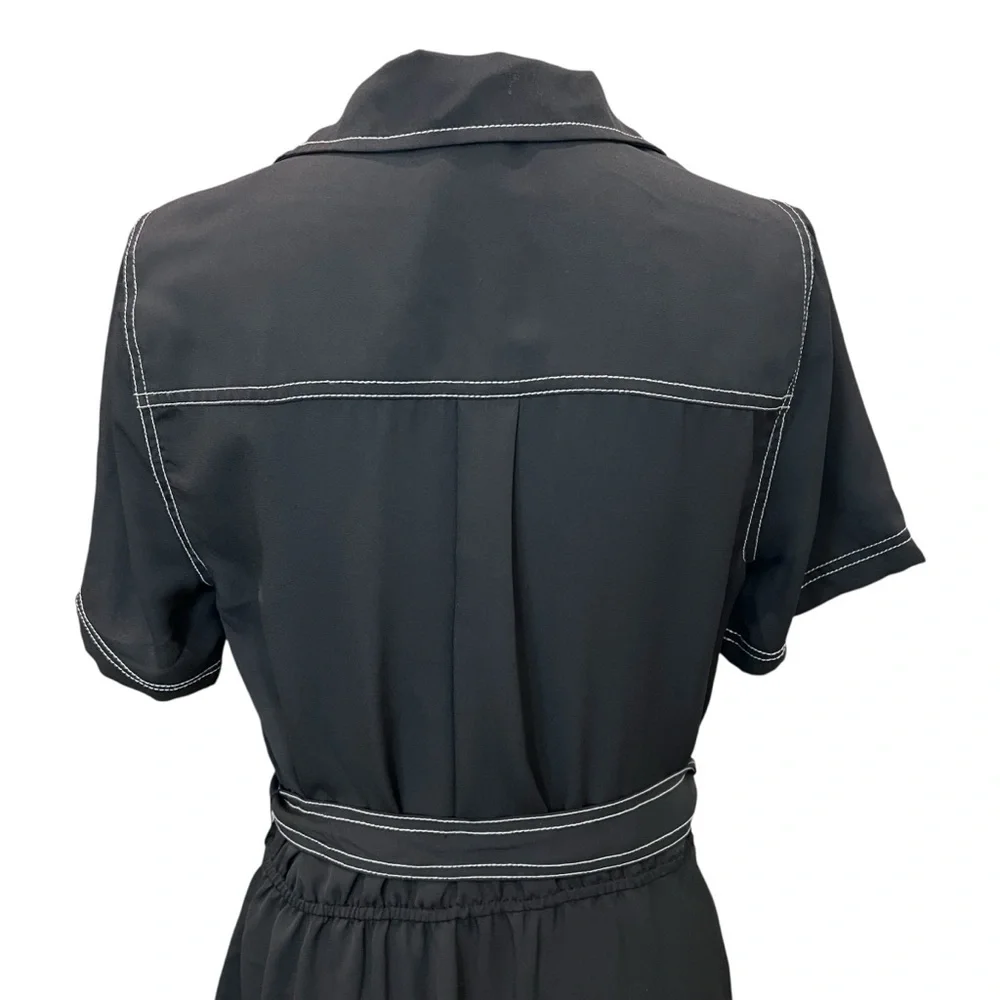 Vince Camuto Belted Faux Wrap Shirt Dress Contrast Stitch Black White M NWT